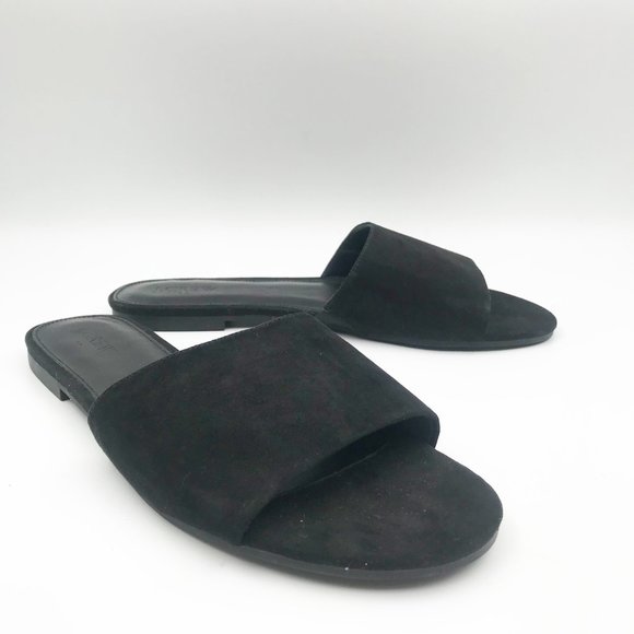 J. Crew Shoes - J. CREW Black Suede Flat Slide Sandals Womens 10